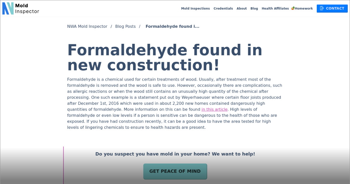 Formaldehyde found in new construction! NWA Mold Inspector